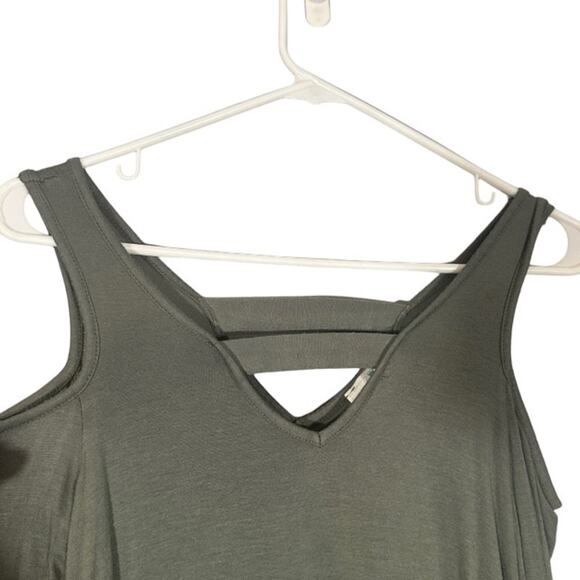 Threads Studio Olive Green Cold Shoulder V-Neck Lightweight Blouse Women Sz S - Picture 4 of 6